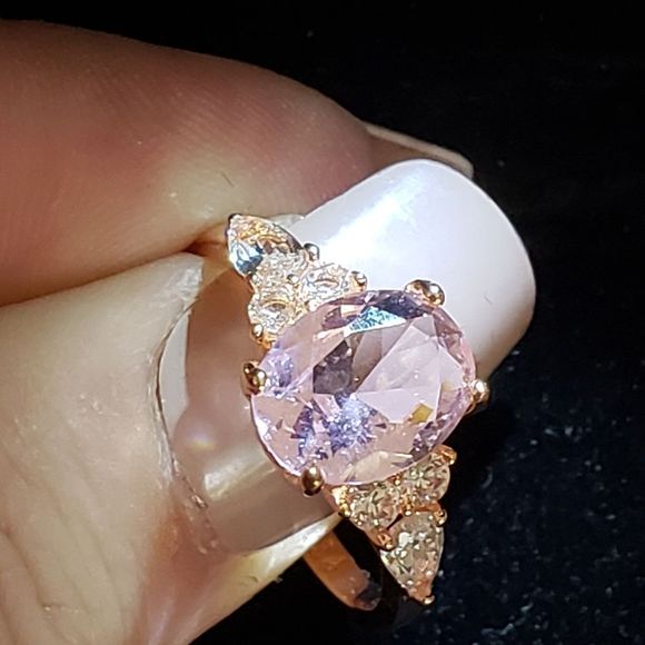 boutique Jewelry - ESTATE Mesmerizing oval pink topaz with CZs ring